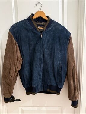 VINTAGE U2 Wear Me Out Navy and Brown Suede Bomber Jacket